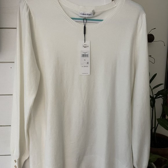 Calvin Klein Women's Soft Sweater with Gold Button Cuff - Picture 3 of 5